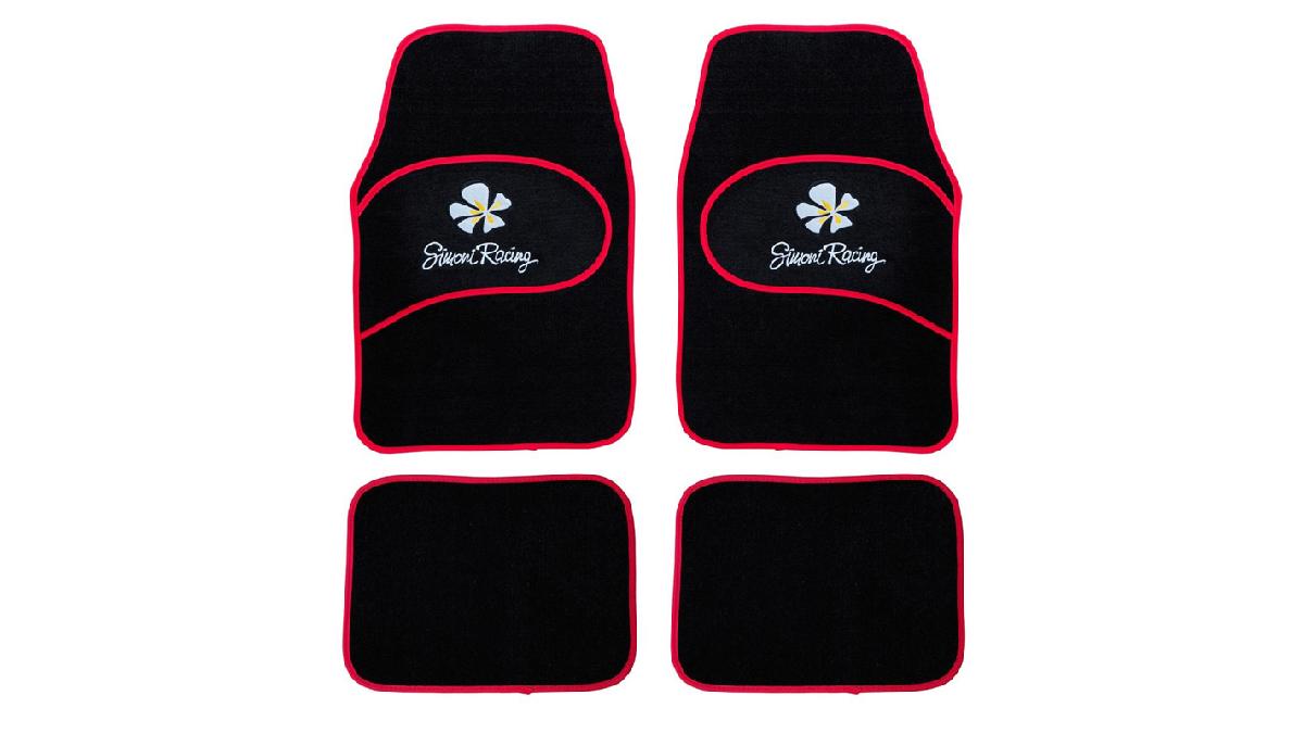 S-RACING+Jeu+de+4+tapis+universel+Daisy+Flower+noir%2Frouge